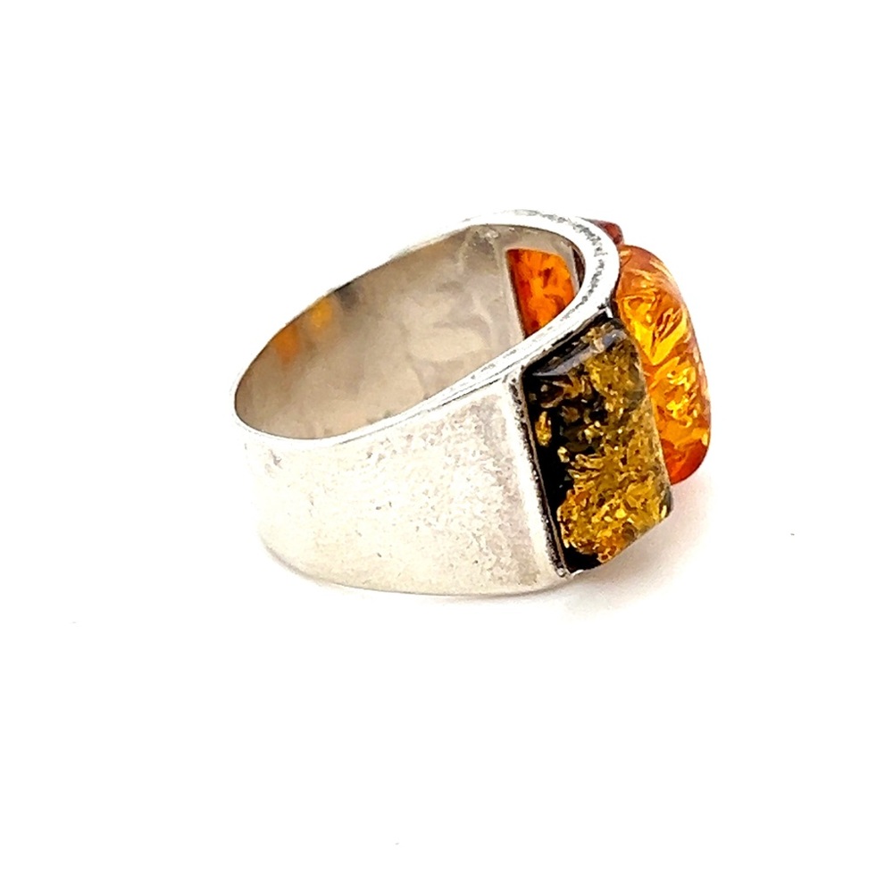 Rectangular Amber Stone Silver 925 Ring - image 2